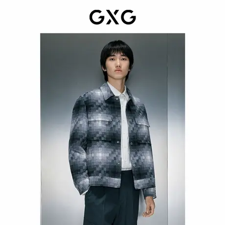 GXG男装灰白格纹短款大衣 2023年冬季品GEX10628824商品大图