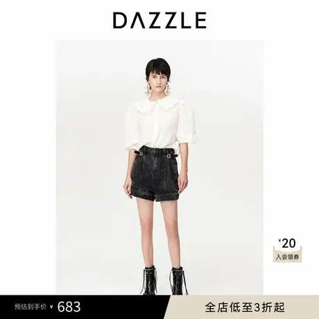DAZZLE地素奥莱绣花翻领衬衫春秋装亚麻刺绣娃娃领衬衫上衣女商品大图