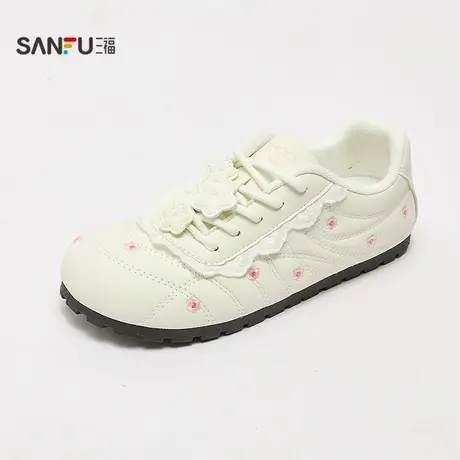 三福板鞋女秋季趣味逗少女甜美德训鞋蕾丝小花刺绣女鞋844096商品大图