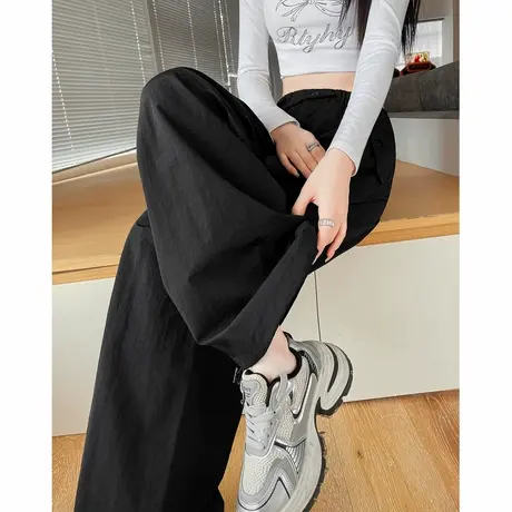 唐狮女宽松休闲净色褶皱尼龙长裤今年流行爆款裤子直筒裤TUTA图片