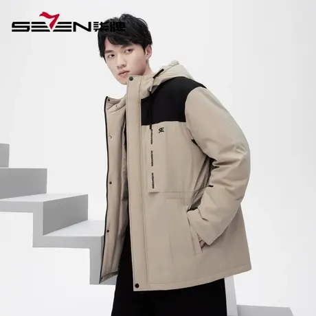 柒牌旗下清仓潮牌SVNMDN羽绒服男秋冬时尚字母印花工装风拼接外套图片