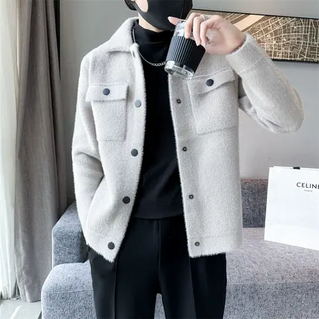 毛呢夹克男潮流韩版纯色休闲潮男轻熟高级感秋冬短款呢子大衣外套图片