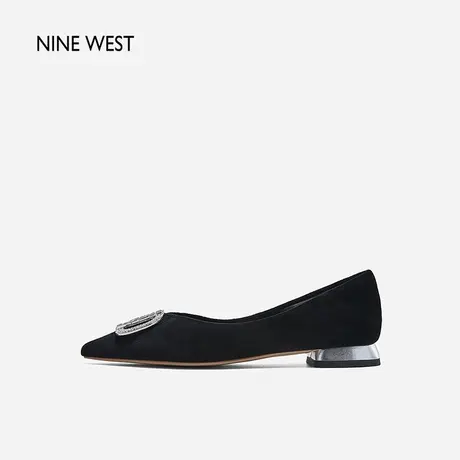 Nine West/玖熙丝绒晶钻法式仙女鞋气质春新款浅口平底通勤单鞋女商品大图