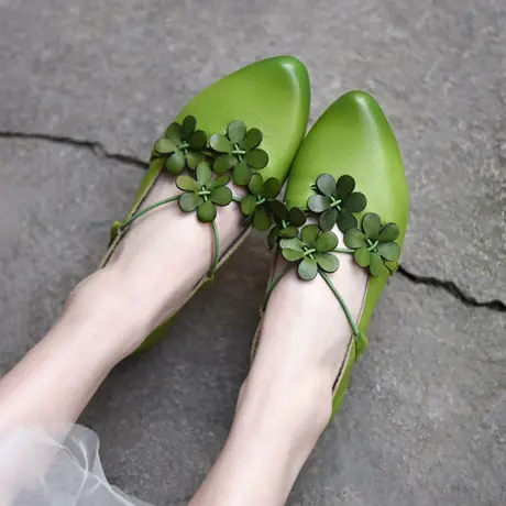 Artmu阿木原创复古森系花朵平底单鞋女尖头软底豆豆鞋2023新款图片