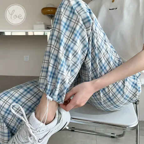 yoe休闲裤女格子裤多巴胺裤子宽松韩版慵懒风垂感潮ins休闲百搭商品大图