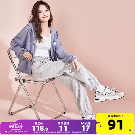 唐狮2023新款束脚运动裤女灰色卫裤宽松显瘦百搭撞色休闲裤子A图片