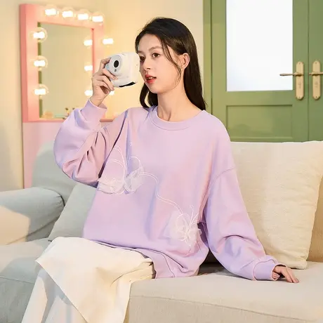 唐狮女款卫衣春秋季圆领洋气独特别致设计感蝴蝶结甜美上衣外套商品大图