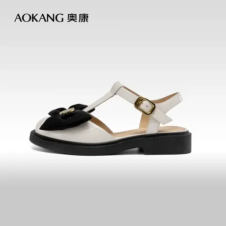 奥康女鞋 夏季气质优雅包头时装凉鞋玛丽珍复古学院风蝴蝶结甜美商品大图