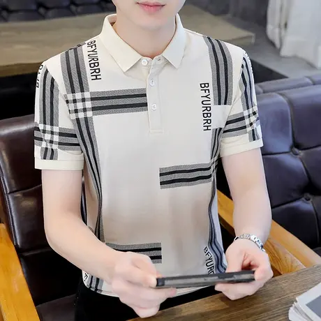 新款短袖t恤男士衬衫领POLO衫青年休闲带领半袖体恤潮流百搭上衣商品大图