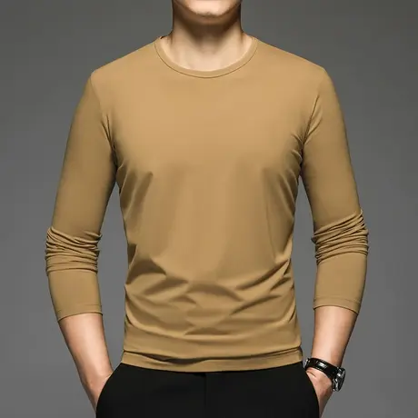 莫代尔棉t恤男士长袖2024新款圆领上衣服潮流内搭打底衫纯色秋衣图片