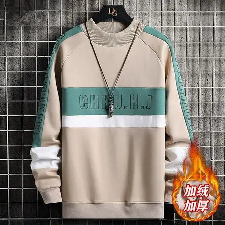 半高领卫衣男2023新款秋冬季加绒加厚长袖t恤男秋衣青少年打底衫商品大图