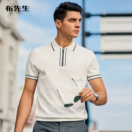MrBu布先生凉感商务翻领短袖t恤夏季新款男士体恤白色AT12123商品大图