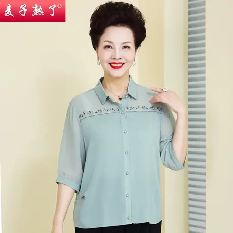 妈妈夏装短袖T恤衫新款洋气阔太太雪纺衬衫老人奶奶春中老年女装商品大图