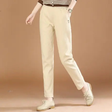 韩潮袭人松紧腰刺绣直筒休闲工装裤女士2024春新款哈伦西装长裤子图片