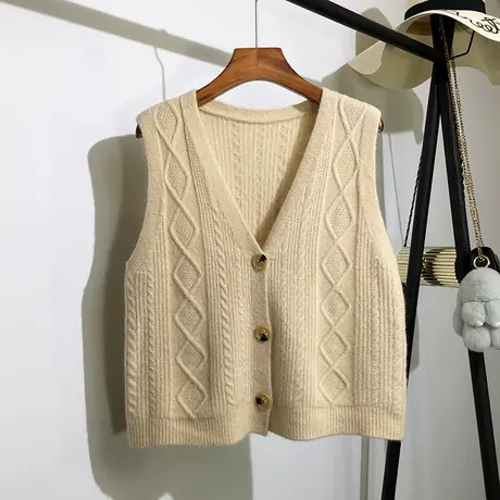 针织马甲开衫女背心春秋新款韩版v领宽松无袖坎肩毛衣外套学院风商品大图