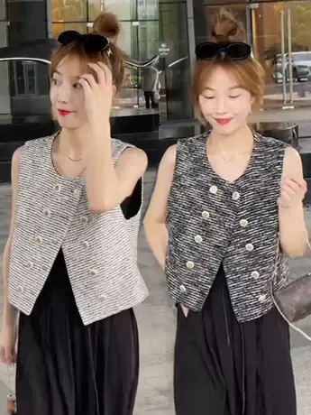 小香风背心马甲外套女夏2023新款设计感洋气减龄条纹无袖马甲上衣商品大图