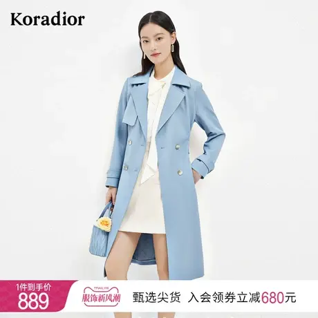 珂莱蒂尔抗菌风衣女休闲中长款双排扣法式时尚气质减龄外套女新款图片