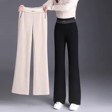 坠感气质喇叭裤女秋冬2023新款松紧高腰显瘦长裤通勤休闲筒喇裤子商品大图