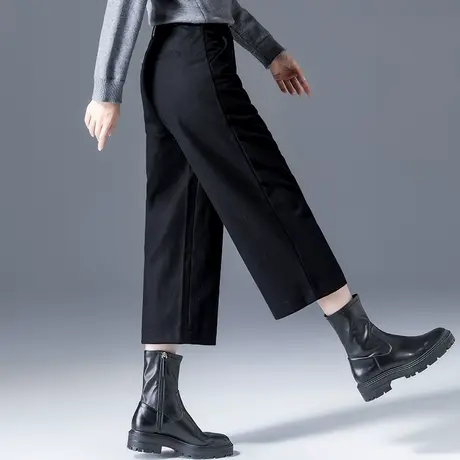 黑色毛呢阔腿裤女秋冬2024新款冬季羊毛女裤七分裤大码八分直筒裤商品大图