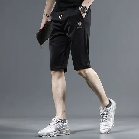 冰丝休闲短裤男2023新款夏季黑色刺绣男士松紧腰弹力时尚薄款裤子商品大图