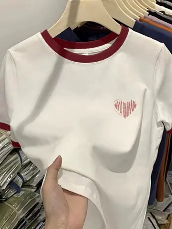 仿棉短袖t恤女2023新款夏季复古港味chic小众设计感正肩显瘦上衣图片