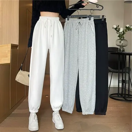 灰色运动裤女春秋宽松阔腿束脚2023韩版休闲小个子高腰哈伦卫裤夏图片