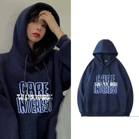 欧美嘻哈hiphop炸街卫衣女秋冬季加绒宽松大码国潮牌ins连帽外套商品大图