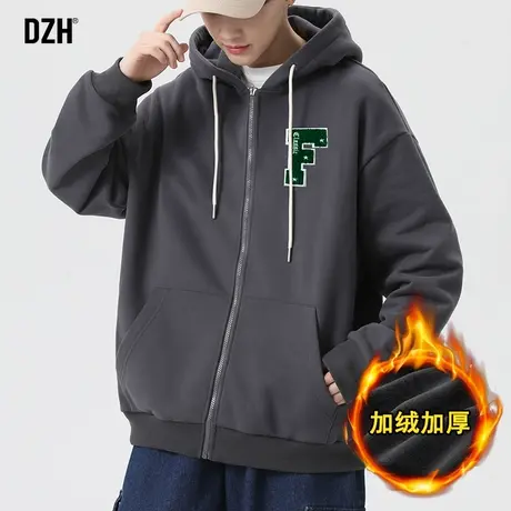 男生秋冬运动外套男冬季加厚加绒针织拉链开衫连帽卫衣2023年新款商品大图