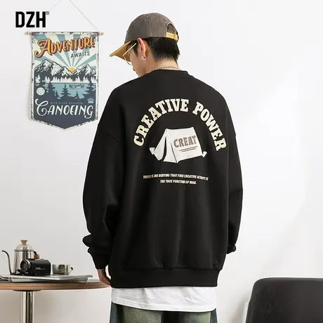 男士日系露营风圆领卫衣男款重磅刺绣外套男秋季长袖上衣情侣秋装图片