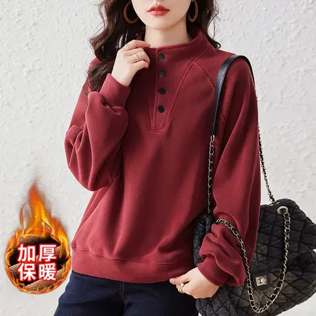 加绒卫衣女秋冬季新款宽松加大码女装半高领休闲减龄加厚显瘦上衣商品大图