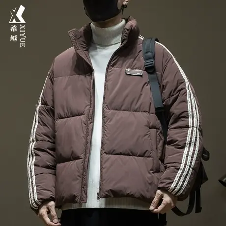 保暖立领棉衣男2023新款冬季加绒加厚外套宽松大码男士条纹面包服商品大图