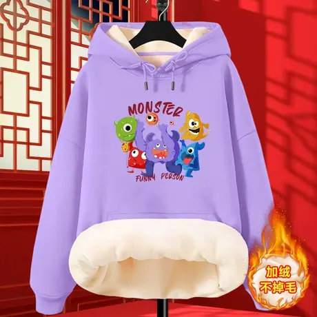 oversize加绒卫衣女秋冬2023新款小个子加厚连帽今年流行小众冬季商品大图