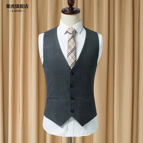 春秋季修身条纹西装马甲男士商务休闲小西服马夹英伦复古背心坎肩商品大图