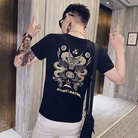 短袖t恤男夏季社会时尚小伙修身百搭圆领时尚新款网红潮牌短袖t帅商品大图