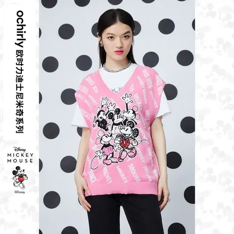 【呼呼严选专享】迪士尼米奇系列欧时力针织背心新秋学院风绣花上图片