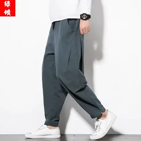 春秋季九分裤男中国风复古宽松休闲裤纯棉脚口开衩大码男装裤子潮商品大图