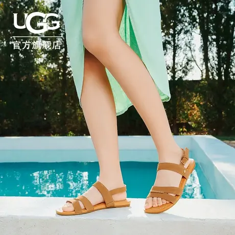 UGG夏季女士舒适时尚纯色平跟可调式脚踝搭扣束带凉鞋 1136789图片