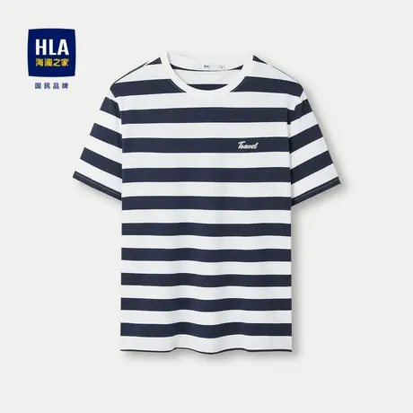 HLA/海澜之家时尚条纹短袖T恤2024春夏新款高周波印花圆领短t男女图片