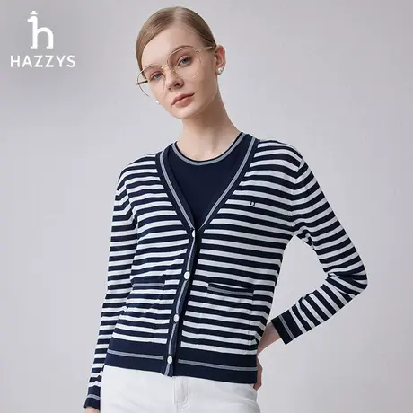 【商场同款】Hazzys哈吉斯24春季新品短款通勤休闲长袖针织衫女图片