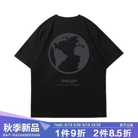 hiphop嘻哈潮牌纯棉短袖男地球印花夏季美式设计感宽松T恤衫上衣商品大图