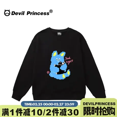 小众ins风超火黑色无帽卫衣女oversize大版宽松卡通潮牌薄款上衣商品大图