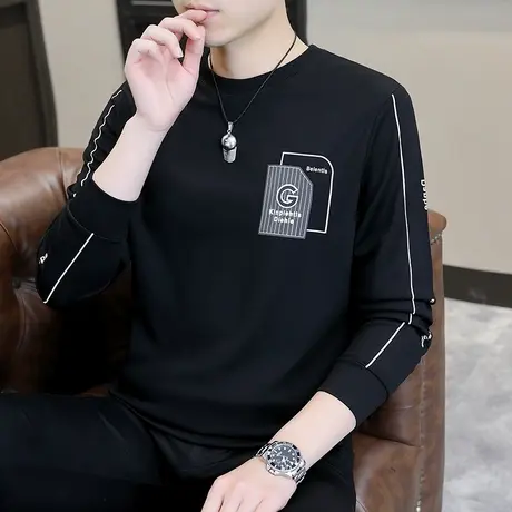 2023秋季新款男士圆领卫衣韩版潮流休闲百搭长袖T恤打底衫上衣服商品大图