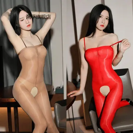 抹胸吊带一体性感 开裆丝袜912针油亮连身袜入体情趣恋足袜男女款商品大图