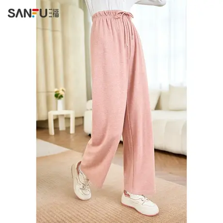 直播秒杀三福针织裤2024秋季新款松紧高腰百搭宽松垂感休闲阔腿长图片
