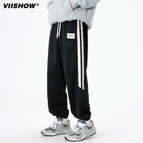 VIISHOW卫裤男士2024年春季潮牌宽松休闲百搭撞色条纹束脚运动裤商品大图