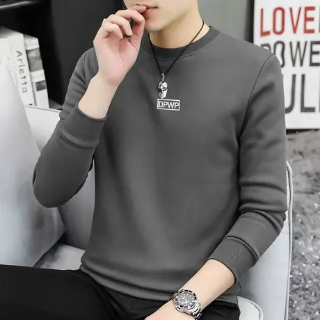 重磅纯棉t恤男长袖加绒加厚打底衫内搭摇粒绒全棉宽松保暖秋衣服商品大图