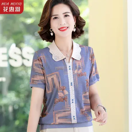 中年人衣服妈妈夏装短袖针织t恤50岁中老年女装2023新款上衣小衫商品大图