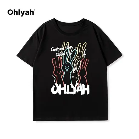 Ohlyah潮牌卡通小兔印花短袖t恤女情侣宽松oversize设计感小众ins图片