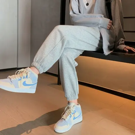 灰色运动裤女宽松束脚2022新款春秋冬高腰显瘦百搭休闲卫裤ins潮图片