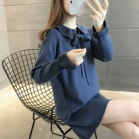 中长款系带毛衣裙女2023新款韩版纯色针织上衣潮内搭打底衫百搭商品大图